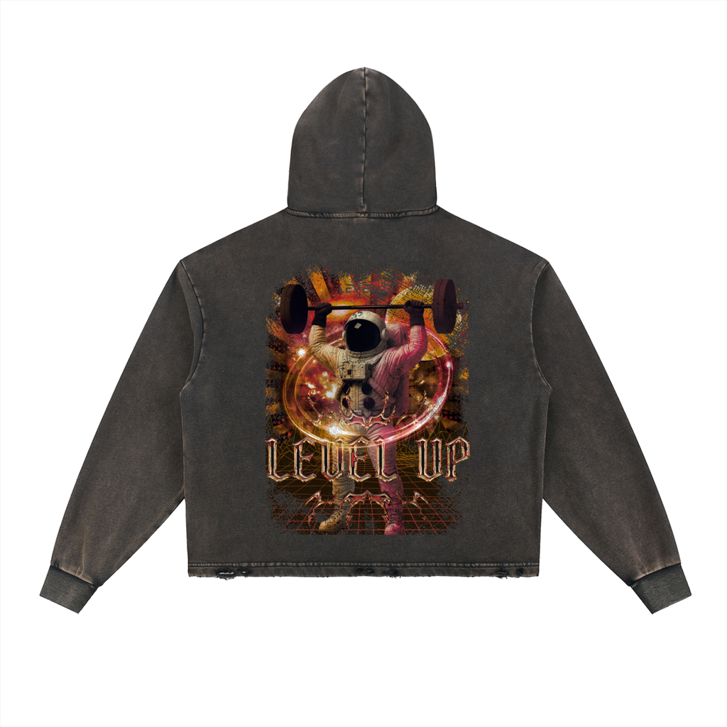 Vintage Washed Frayed-Hem Hoodie