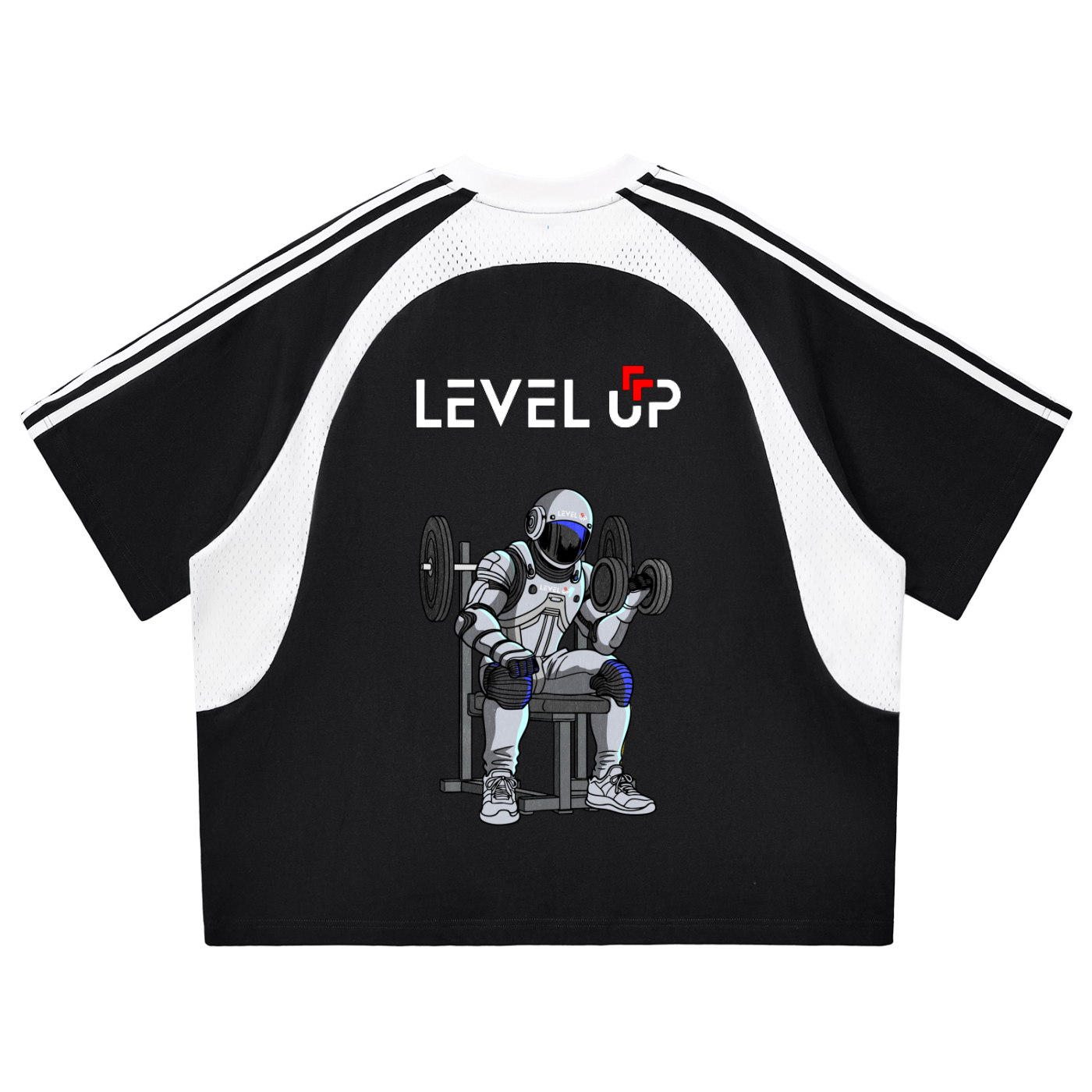 Contrast Stripes Panel Mesh T-shirt