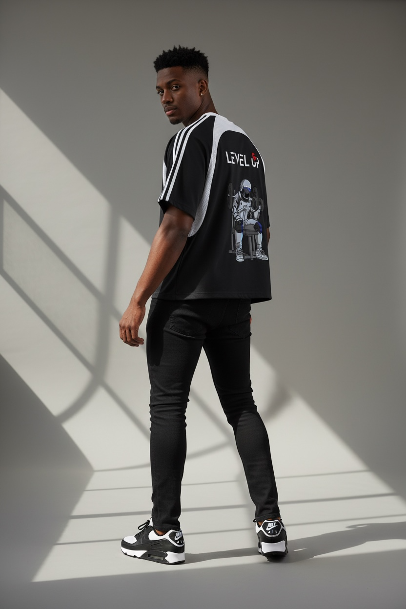 Contrast Stripes Panel Mesh T-shirt