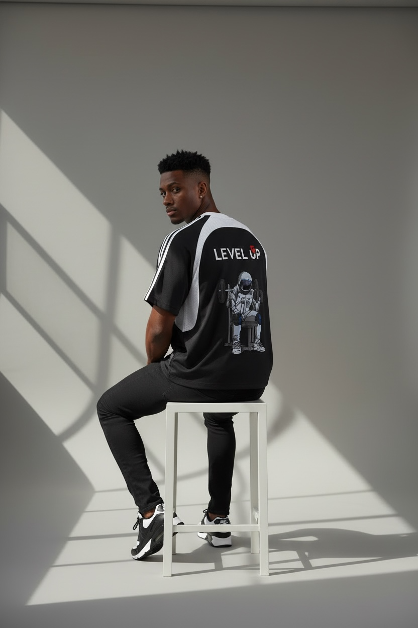 Contrast Stripes Panel Mesh T-shirt