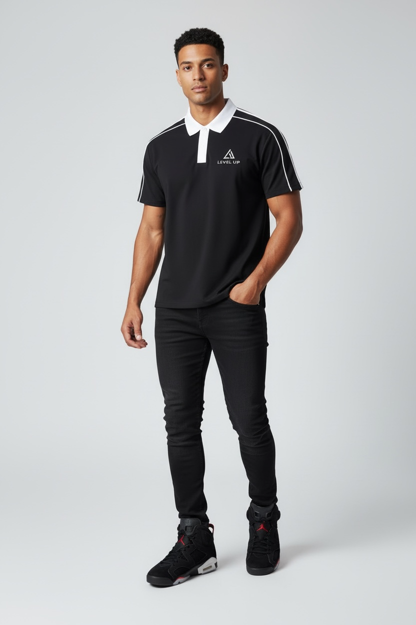 Contrast Collar Short-Sleeve Polo Shirt